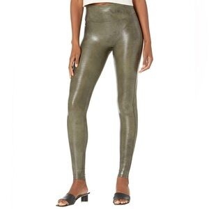 SPANX Faux Leather Croc Shine Leggings Small Darkened Olive 20303R NWOT